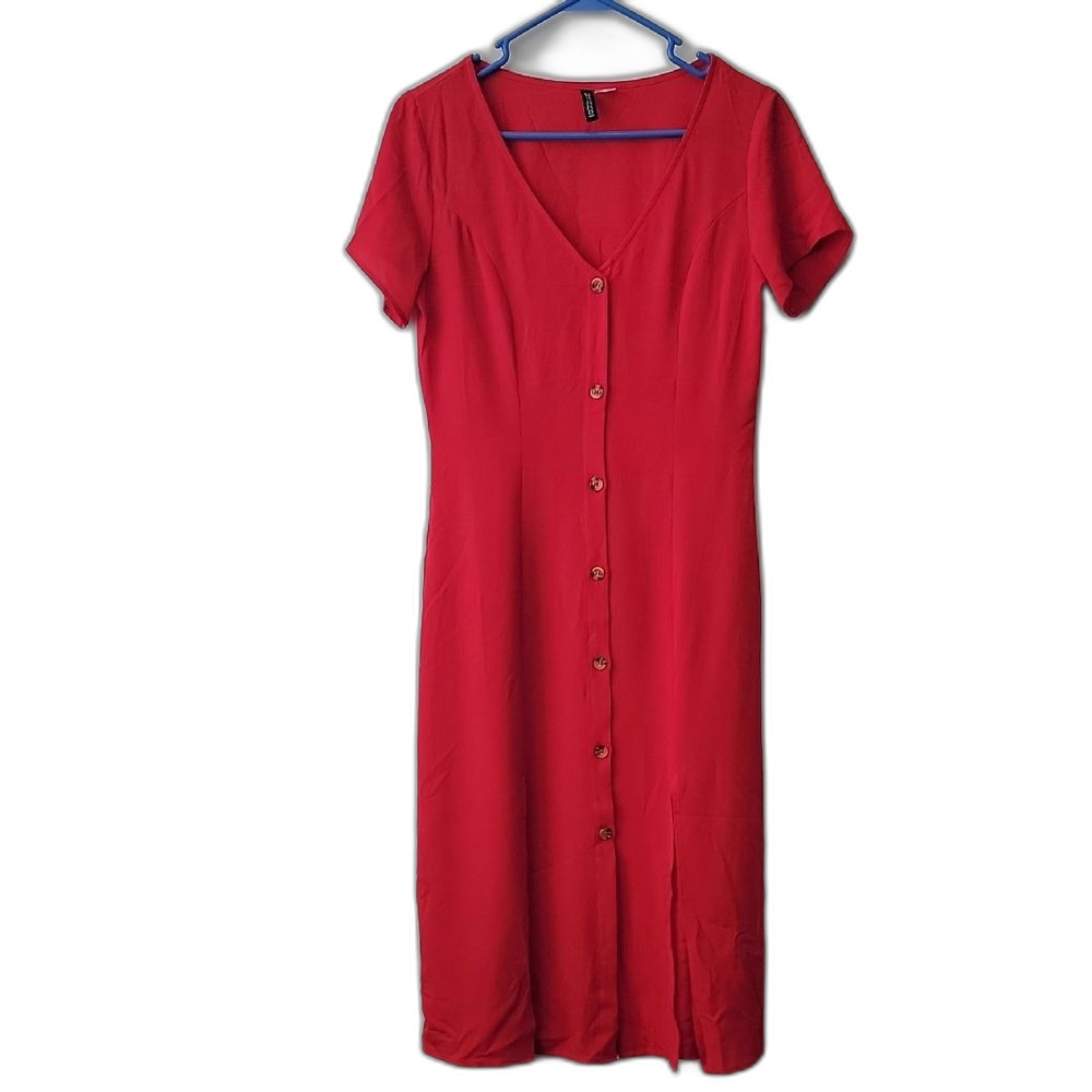 H&M Red Button-Down Midi Dress